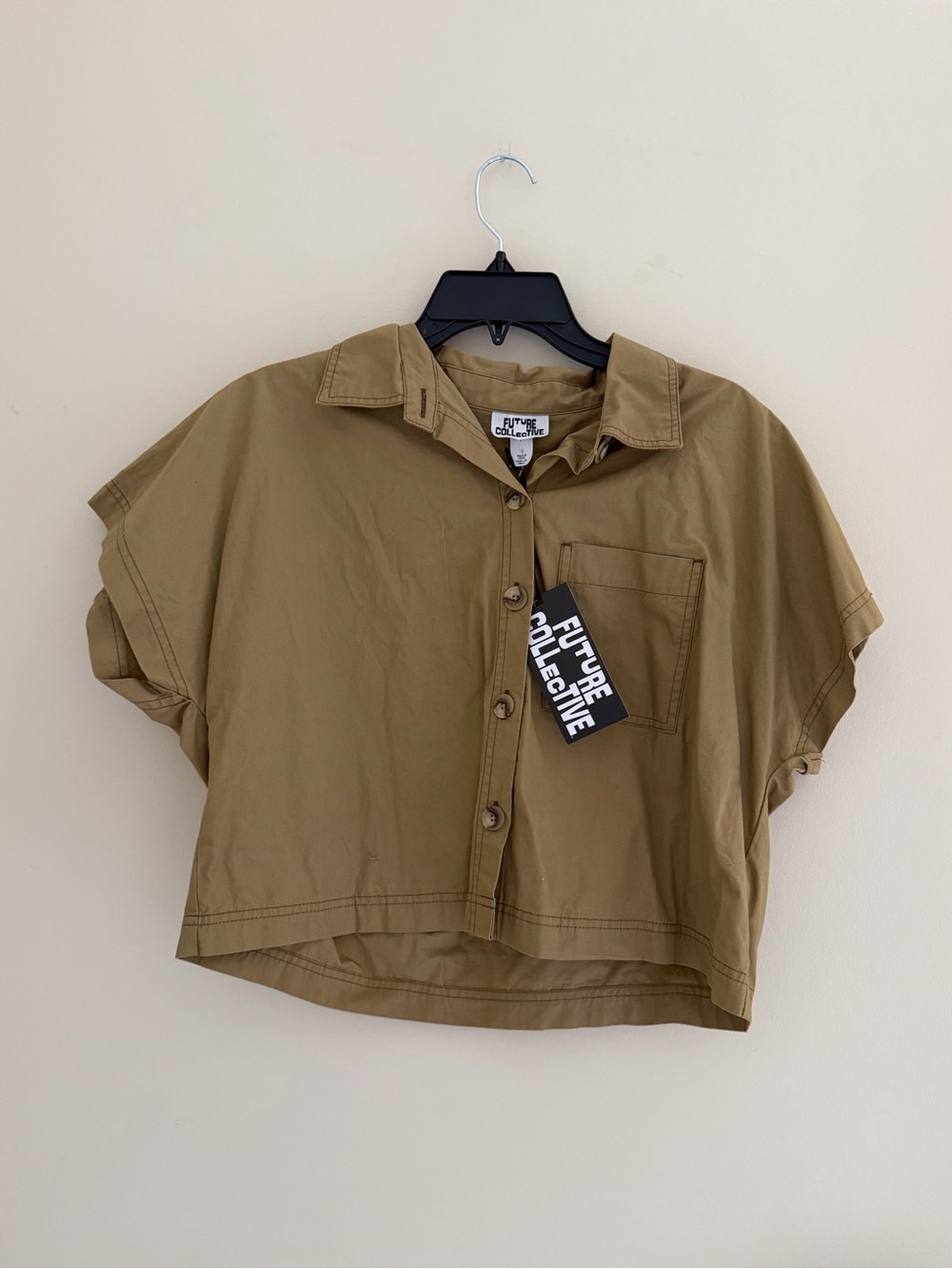 New Future Collective Tan Short Sleeve Button Up Shirt